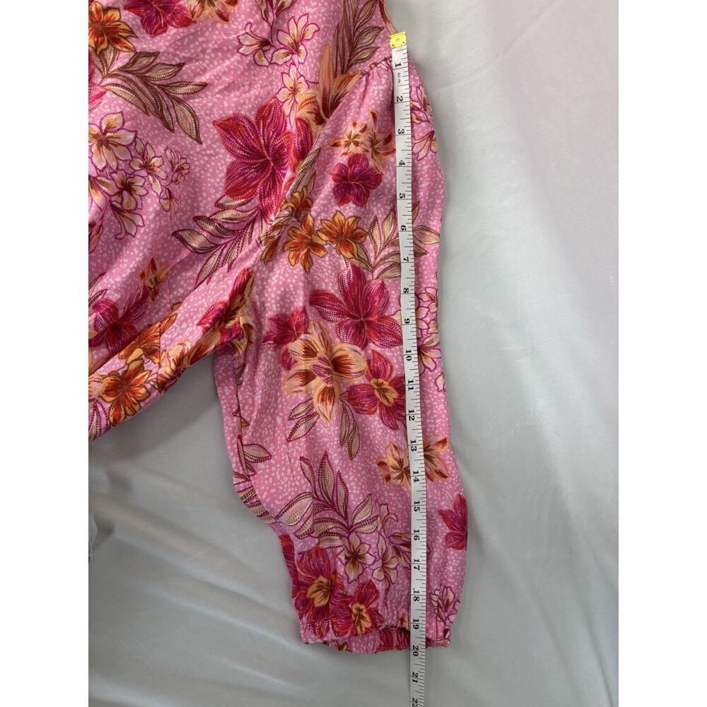 LOFT Pink Floral‎ Dress Large Boho Romantic Cottagecore Tassel Waist Mini - Picture 8 of 13